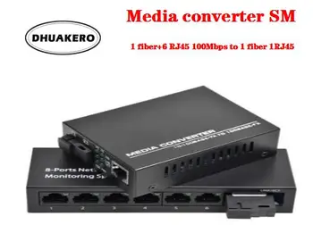 бесплатная доставка AB288 Медиаконвертер оптического волокна трансивер SM 10/100 м 1 волокно + 6 RJ45 в 1 волокно 1 RJ45 0