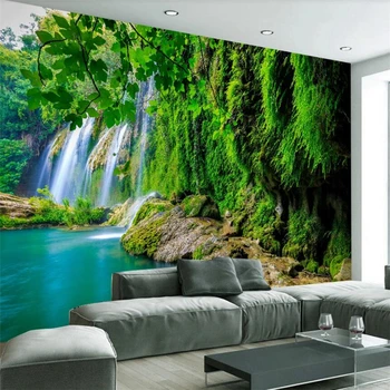 большая фреска wellyu по индивидуальному заказу, стереоскопический пейзаж, водопад, пейзаж, 3D свежий зеленый фон для телевизора, настенная бумага для оформления 0