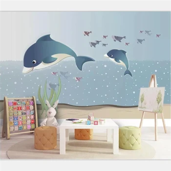 обои beibehang на заказ крупномасштабный морской кит фоновая стена детской комнаты Скандинавские креативные наклейки на стену украшение