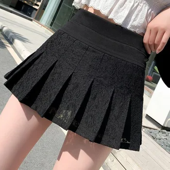 сексуальные кружевные юбки JK для женщин 2023, летняя корейская плиссированная юбка slim fit с высокой талией, женская мода, дикая черно-белая мини-юбка