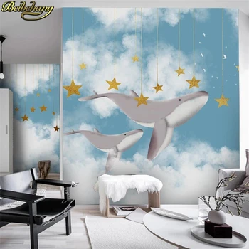 фотообои beibehang на заказ для стен, большие 3D обои, белое облако, звезды кита, обои для детской комнаты, домашний декор 0