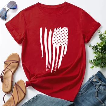 футболка на День независимости, Женская футболка европейского размера с принтом американского флага, женская футболка с коротким рукавом на День независимости, женская футболка