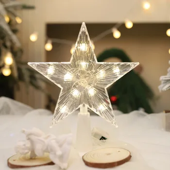1ШТ 15 см Рождественская елка на верхушке со звездой, светодиодная лампа со светящейся звездой, украшение Рождественской елки для дома, принадлежности для рождественской вечеринки Navidad Noel 1