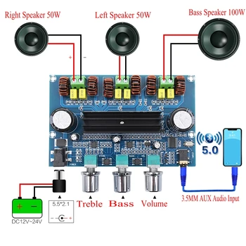 2 * 50 Вт + 100 Вт Bluetooth 5,0 двойной TPA3116D2 Мощность Сабвуфера Плата Усилителя 2,1 Канала TPA3116 Аудио Стерео эквалайзер AUX Amp 1
