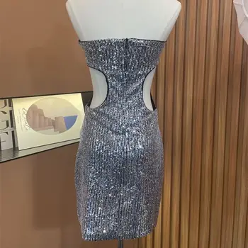 2023 новое модное выдолбленное платье без бретелек с блестками для женщин, тонкое сексуальное женское мини-платье для вечеринки в ночном клубе Y3652 1