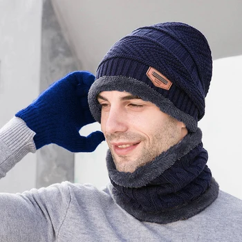 3 шт./компл. Зимняя теплая бархатная шапка, шарф, перчатки, набор для мужчин и женщин, шапка для верховой езды, шапочки, шарф для защиты шеи, кепка 1