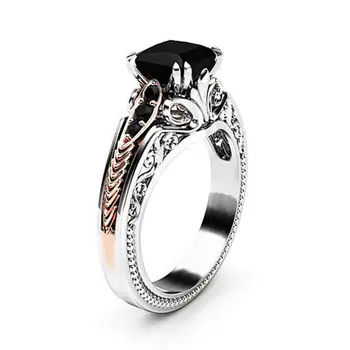 S925 Серебряное инкрустированное кольцо принцессы с черным бриллиантом, подарок на свадьбу, помолвку, серебряное ювелирное кольцо 1
