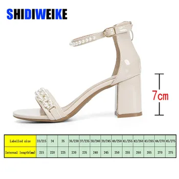 SDWK 7 см, женские босоножки со стразами, сексуальные женские туфли-лодочки на квадратном каблуке с ремешком и пряжкой, женские летние сандалии с открытым носком, расшитые бисером 1
