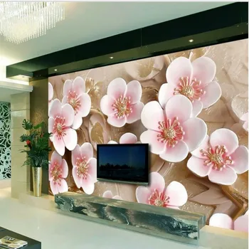 wellyu Индивидуальные крупномасштабные фрески красивые трехмерные обои для телевизора с цветущей сливой на фоне флизелиновых обоев 1