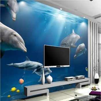 wellyu Индивидуальные крупномасштабные фрески красивый подводный мир дельфин 3D море ТВ фон стены нетканые обои 1