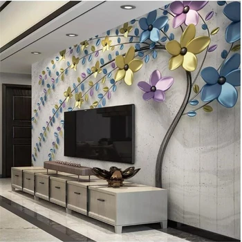 wellyu обои для стен домашний декор Обои на заказ в стиле ретро с 3D тиснением цветной металлический цветок ТВ фон стена behang tapeta 1