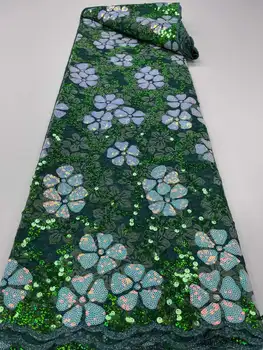 Африканская флокированная бархатная кружевная ткань с пайетками, кружево 2023, Французская сетчатая кружевная ткань с блестками для пошива женских вечерних платьев 1