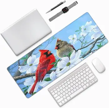 Большой коврик для мыши Spring Cute Red Bird Расширенный игровой коврик для мыши 31,5 X 11,8 Клавиатура Коврик для мыши Настольный коврик с нескользящей основой 1
