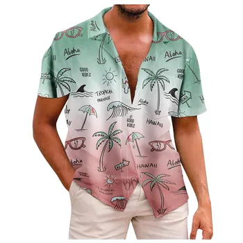Винтажные этнические рубашки Для мужчин 2023, Летняя повседневная Свободная рубашка на пуговицах с коротким рукавом, мужская дизайнерская одежда, майки, бесплатная доставка 1