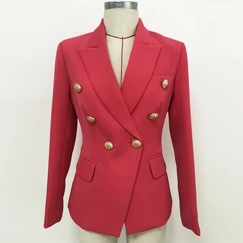 Высококачественная новейшая дизайнерская куртка 2023 года, женский классический двубортный металлический блейзер со львиными пуговицами, приталенный блейзер кораллового цвета 1