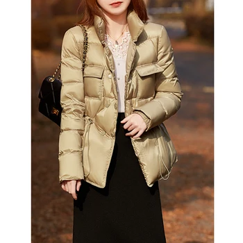 Высококачественная одежда, пуховик, женское зимнее пальто, куртка на 95% белом гусином пуху, женская зимняя куртка для хлеба с завязками на талии 1