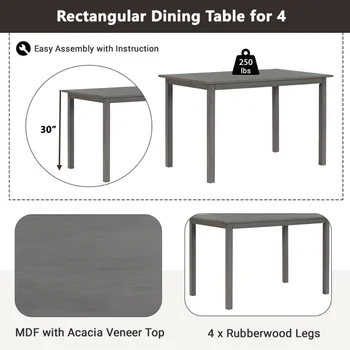 Деревянный обеденный набор TOPMAX из 5 предметов \ Кухонный стол с 2 обеденными стульями и 2 скамейками \ Фермерский дом в деревенском стиле\  Серый 1