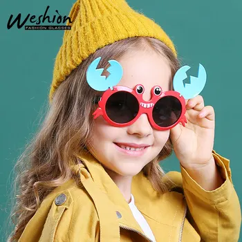 Детские солнцезащитные очки с поляризацией Для мальчиков и девочек, солнцезащитные очки с мультяшным рисунком, детские очки TAC, силиконовые гибкие защитные оправы, оттенки UV400 1