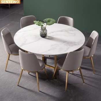 Дизайнерская роскошная круглая кухня из мраморной плиты обеденный стол с 4 6 стульями mesa tavoli furniture meuble marbre Основание из углеродистой стали 1