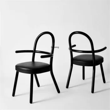 Дизайнерский обеденный стул для кухни, минималистичная современная мебель для дома, кресло из массива дерева, кожаная изогнутая спинка, охватывающая стул 1