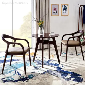 Дизайнерский стул Nordic Creative Стул из массива дерева, Новый Круглый стул в китайском стиле, Кожаный обеденный стул, журнальный столик, стул 1
