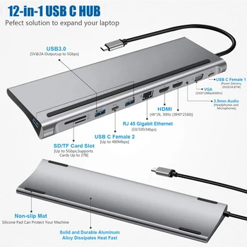 Док-Станция Для Ноутбука Type C USB C Dock Dual HDMI-совместимый Адаптер VGA USB-Концентратора для HP Elitebook Dell XPS Lenovo ThinkPad Asus 1