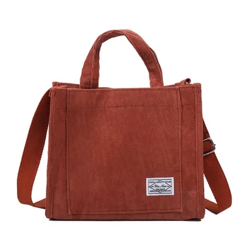 Женская вельветовая сумка на молнии, маленькая хлопковая холщовая сумочка, повседневная женская эко-сумка через плечо, винтажные сумки-мессенджеры 1
