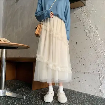 Женская длинная кружевная юбка из тюля, модная одежда Fairycore в корейском стиле, винтажная повседневная пляжная одежда Y2k для девушек и дам 1