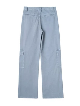 Женские брюки-карго Wixra с карманом, синие Прямые брюки на молнии с высокой талией, весенне-летние повседневные свободные брюки для Хай-стрит 1
