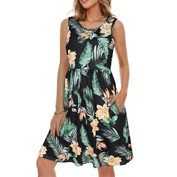 Женское повседневное летнее пляжное платье-жилет с принтом, Свободные плиссированные тонкие пляжные платья Hoilday для женщин 2023 1