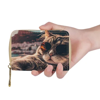Именные карточки из искусственной кожи с принтом Kawaii Cool Cat, Кредитница, кошелек, Визитница, чехол, женская сумка Paquete De Tarjetas 1
