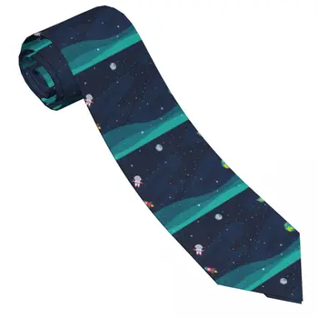 Классический галстук для мужчин, шелковые мужские галстуки для свадьбы, деловой галстук для взрослых, повседневный галстук с мультяшным космическим рисунком 1