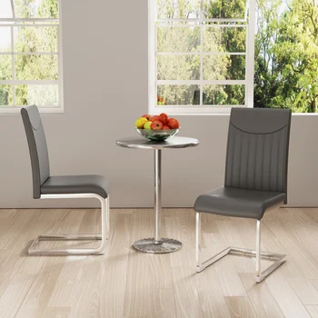 (Комплект из 2) Современный обеденный стул с высокой подушкой спинки из искусственной кожи, боковой стул с рисунком спинки в вертикальную полоску для столовой 1