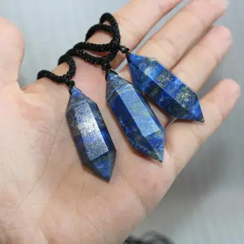 Кулон из натурального лазурита, ожерелье с подвеской из голубого камня, Шестиугольный кристалл исцеляющей Чакры, ювелирные изделия из камня, духовные ожерелья 1