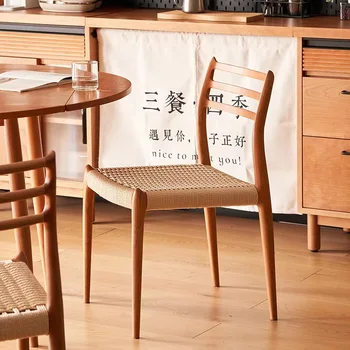 Кухонный Эргономичный обеденный стул Nordic Timber Удобное кресло для отдыха на открытом воздухе Винтажная минималистичная мебель для дома Silla Comedor 1