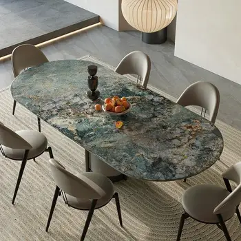 Кухонный обеденный стол, покрытый зеленым лаком для выпечки, рабочий стол из прочной углеродистой стали, массив дерева, прямоугольный стол Tavolo Pranzo Furniture 1