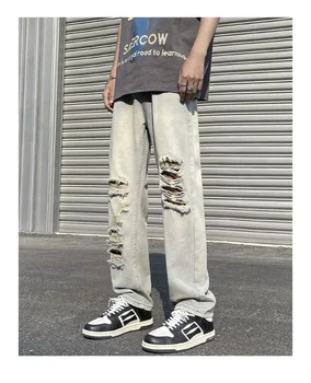 Летняя Горячая распродажа 2023 года, Уличные винтажные однотонные джинсовые брюки, Модные мужские джинсы в уличном стиле, мужские повседневные джинсы в стиле хип-хоп 1