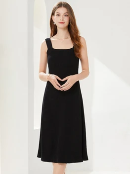 Маленькое черное платье во французском стиле, вязаный жилет на подвесках, платье без рукавов, тонкие платья средней длины, женская юбка трапециевидной формы для поездок на работу 1