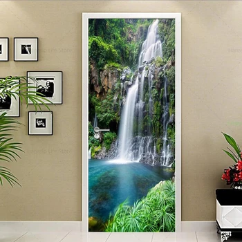 Наклейка с изображением водопада, настенная роспись на двери, для гостиной, квартиры, водонепроницаемые фотообои, дверная пленка, декор для обертывания, Отклеивание и приклеивание 1