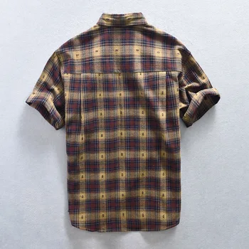 Новая летняя рубашка в клетку из 100% хлопка в стиле ретро 2023 года для мужчин, повседневная Свободная уличная одежда Оверсайз с коротким рукавом AZ219 1