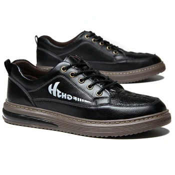 Повседневная мужская обувь в стиле дерби, черные туфли из натуральной кожи с круглым носком, мужские кроссовки, молодежная модная обувь на платформе, работа в британском стиле 1