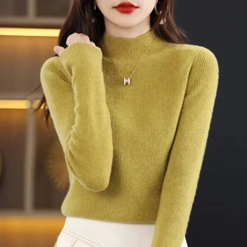 Полушерстяной Новый женский однотонный пуловер с высоким воротом, свитер-основа, вязаный свитер на осень-зиму 2023 года W173 1