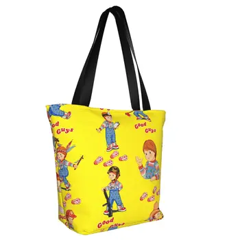 Пользовательские мультяшные Хорошие парни Кукла Чаки Холщовые сумки для покупок Женские портативные Продуктовые Детские игровые сумки для покупок 1