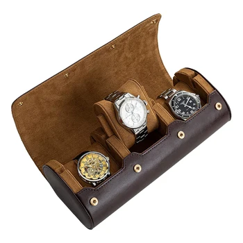 Портативный футляр для хранения деловых часов для путешествий с 3 слотами, Шикарный кожаный дисплей, держатель для винтажных часов, коробка-органайзер, кожаный рулон для часов 1