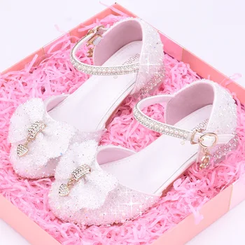 Принцесса Белые туфли на высоком каблуке Обувь для девочек Сценические модели для подиума Детское пианино Детские модельные туфли Тапочки Обувь для вечеринок для девочек 1