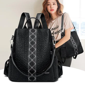 Противоугонный рюкзак из качественной кожи, женская мода, женский дорожный рюкзак большой емкости, школьная сумка для девочек, mochila feminina 1