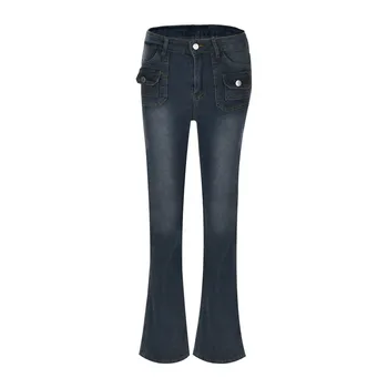 Расклешенные брюки в стиле Ретро, Женские Мешковатые Джинсы Y2K, Расклешенные брюки-клеш с высокой талией, Джинсовые брюки, Облегающие Джинсы, Уличная одежда джинсы 1