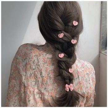 Розовая заколка для волос love, заколка для волос sweet girl flower, маленькая заколка для челки fresh peach, модная заколка с бантиком сбоку 1
