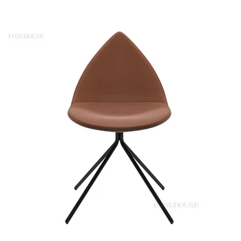 Роскошные кожаные обеденные стулья в скандинавском стиле, стул для гостиной, Креативный Бытовой обеденный стул, современные минималистичные Дизайнерские стулья со спинкой 1