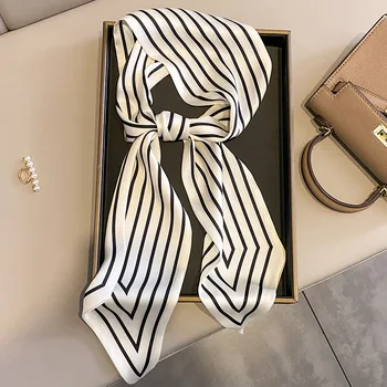 Роскошный шелковый узкий шарф, женская полосатая лента для волос, резинки для волос, лента, мягкая атласная повязка на голову, ручка для галстука, женский платок 1